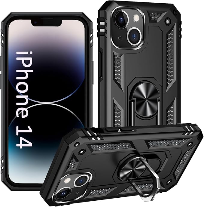 ADDIT Phone Case for iPhone 14 Case,with Kickstand Ring,Adjustable Stand,Military Grade,Heavy Duty Protection,Shockproof,Anti-Fingerprint,Support Magnet Car Mount,Black