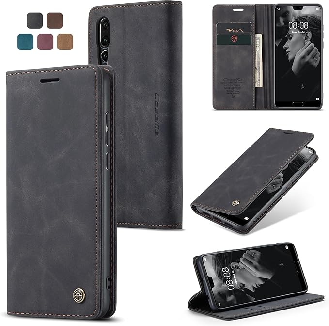 for Huawei P20 Pro Case, Flip Wallet Leather Case with Card Holder Magnetic Closure Shockproof Kickstand Protective Phone Cases Cover for Huawei P20 Pro,Black