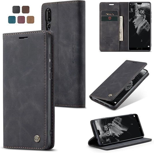 for Huawei P20 Pro Case, Flip Wallet Leather Case with Card Holder Magnetic Closure Shockproof Kickstand Protective Phone Cases Cover for Huawei P20 Pro,Black