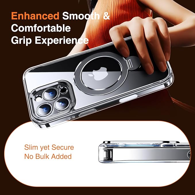 360° O-Ring MagStander for iPhone 16 Pro Case with Magnetic Kickstand Ring Holder [Compatible with MagSafe][360°Rotate Stand Ring][Military Shockproof] iPhone 16 Pro Phone Cover Clear