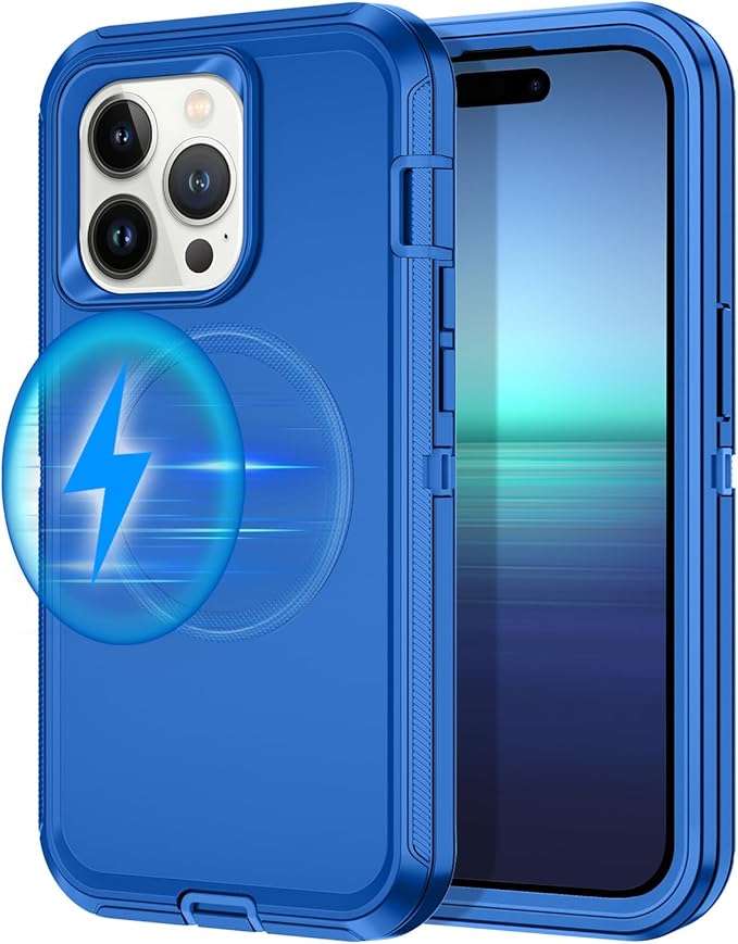 for iPhone 14 Pro Case [Compatible with MagSafe] Shockproof 3-Layer Full Body Protection Rugged Heavy Duty Cover Case for Apple iPhone 14 Pro 6.1",Sea Blue