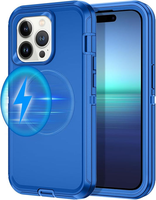 for iPhone 14 Pro Max Case [Compatible with MagSafe] Shockproof 3-Layer Full Body Protection Rugged Heavy Duty Cover Case for Apple iPhone 14 Pro Max 6.7",Sea Blue