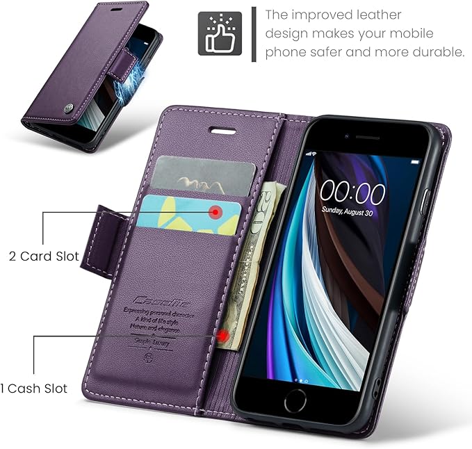 for iPhone SE 2022/3rd/2020/2rd,iPhone 8/7 Case, Premium PU Leather Wallet Case Flip Cover with [RFID Blocking][Card Holder] Shockproof Protective for iPhone SE 2022/2020, iPhone 8/7, Purple