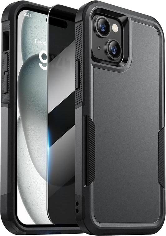 Diaclara Designed for iPhone 15 Case, [with Privacy Screen Protector] [Anti Spy] [Military Grade Drop Protection] Heavy Duty Full-Body Shockproof Phone Case, Black