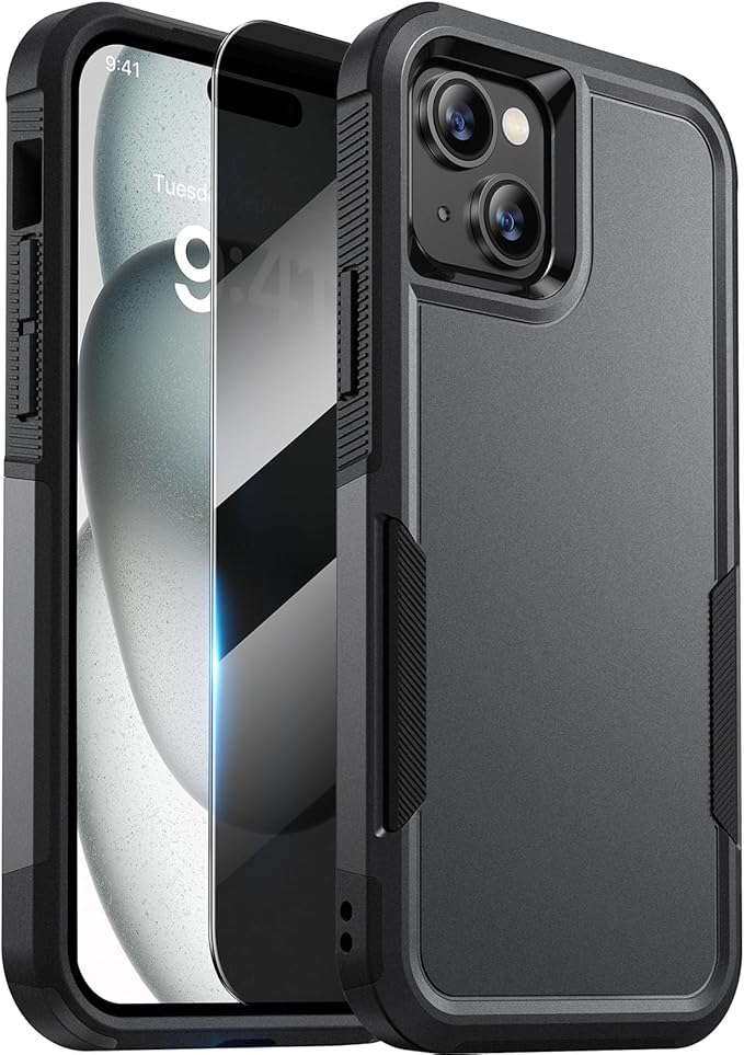 Diaclara Designed for iPhone 15 Plus Case, [with Privacy Screen Protector] [Anti Spy] [Military Grade Drop Protection] Heavy Duty Full-Body Shockproof Phone Case, Black