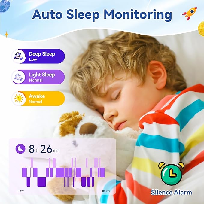 Smart Watch for Boys Girls with Sleep | Health | Activity Tracker, Games, Alarm, IP68 Waterproof Kids Fitness Watch with Pedometer, Family Account, Toys Gifts for Kids Aged 4-16 (Light/Dark Blue)