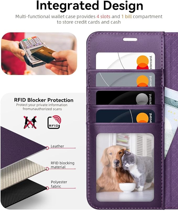 OCASE Compatible with Galaxy S25 FE Wallet Case, PU Leather Flip Folio Case with Card Holders RFID Blocking Kickstand [Shockproof TPU Inner Shell] Protective Phone Cover 2025, Dark Purple