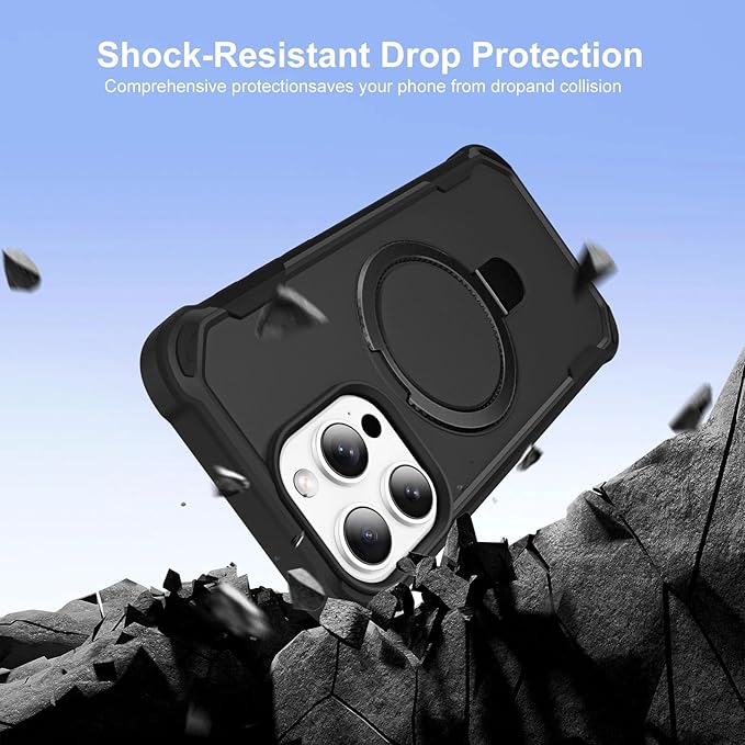 Compatible with iPhone 14 Pro Case with Invisible Magnetic Ring Stand [Compatible with Magnetic] [Military Drop Protection] Shockproof Slim Hard Back Soft Edge Case 6.1 Inch, Black