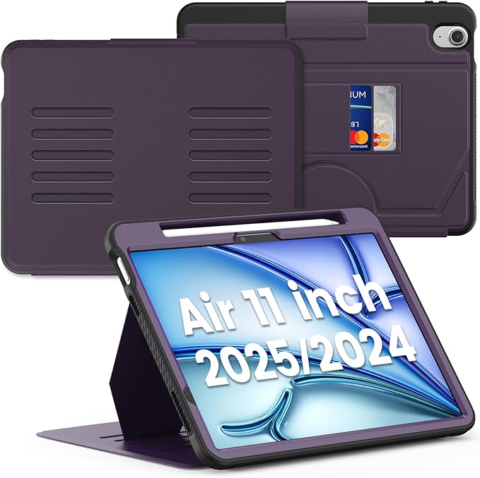 SEYMAC for iPad Air 11 inch Case M3/ M2 (2025/2024), Full Protective Auto Sleep/Wake Strong Magnetic Cover with 5 Standing Angles, Pencil Holder, Purple