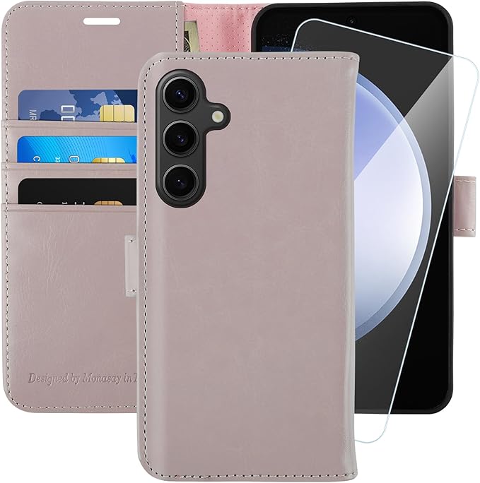 MONASAY Wallet Case Fit for Samsung Galaxy S23 FE 6.4 inch 5G,[RFID Blocking] Flip Folio Leather Cell Phone Cover with Credit Card Holder, Pinksand