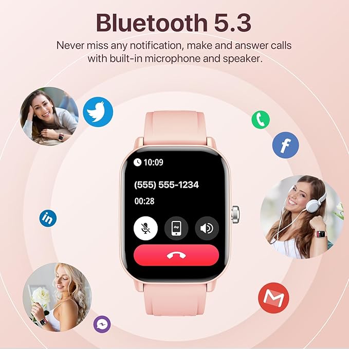 WalkerFit Smart Watch for Women/Men, 2.01'' HD Smartwatch with Bluetooth Call, 100+Sport Modes, Sleep Monitoring, IP67 Waterproof, Music Control for iPhone/Android, Fitness Tracker with Pedometer