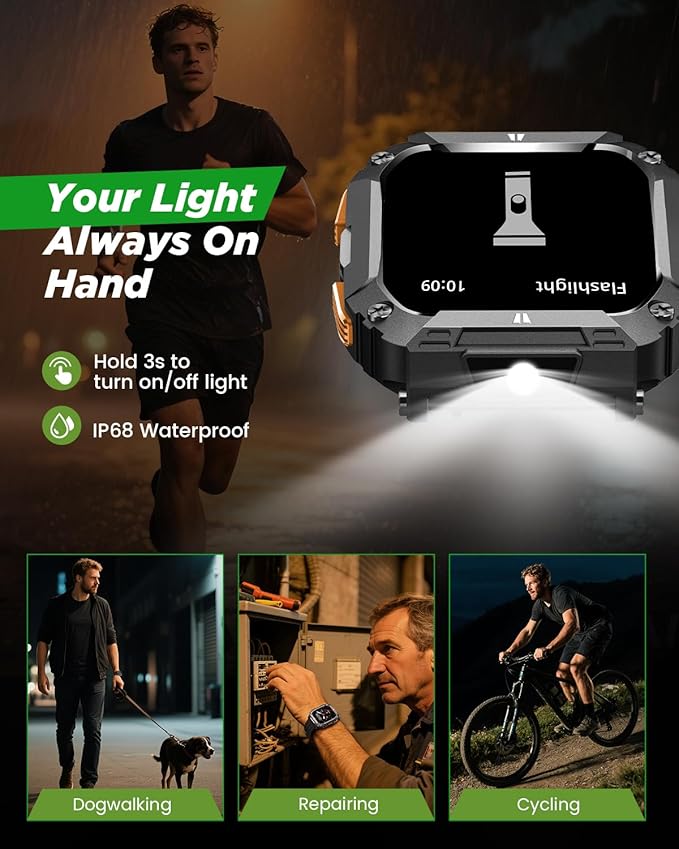 Smart Watches for Men Fitness Watch: 100 Days Battery Life/Call/Answer 1.95'' Mens Military Smart Watch for Android & iPhone, Fitness Tracker with Flashlight/Heart Rate Sleep Monitor/100+ Sport Modes