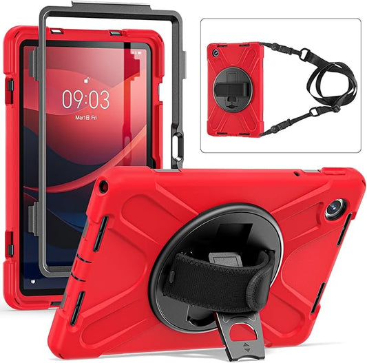 TSQQST Case for Lenovo M11 Tablet/Tab K11 LTE 2024 for Kids | Shockproof Protective Case Cover with Kickstand & Hand Strap Carrying Strap for Lenovo Tab M11 11 Inch | Red
