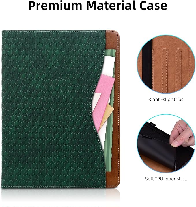 Case for Samsung Galaxy Tab S10 Fe Plus 13.1" 2025, PU Leather Folio Business Protective, Multi-Angle Viewing Stand with Front Pocket, Hand Strap for Galaxy S10 FE+ Retro Green