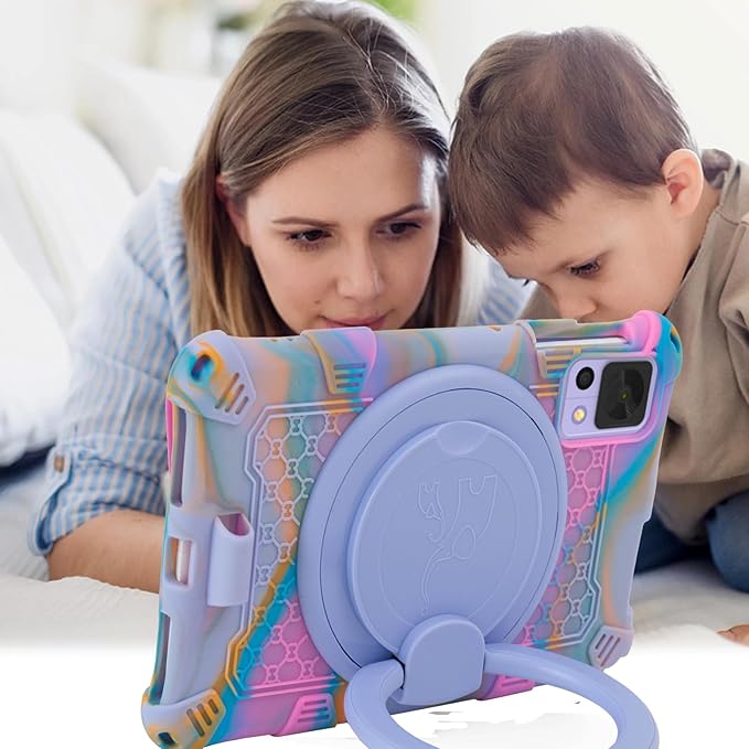 Tablet Case for ALLDOCUBE iPlay 50 Mini/60 Mini/DOOGEE T20 Mini/TCL/Samsung Galaxy Tab A 8.4 inch Soft Anti-Stress Silicone Case with Rotate Stand/Pencil Holder/Shoulder Strap/Pen (Colorful Purple)