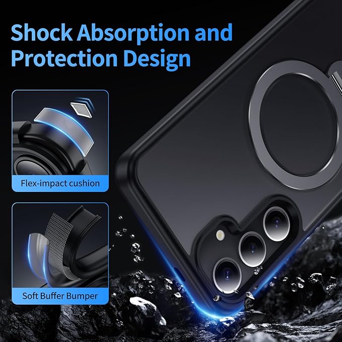 for Samsung Galaxy S24 Case,Compatible with Magsafe [Wireless Charging],with 360°Rotatable Magnetic Ring Stand Matte Translucent Slim Soft Edge Phone Kickstand,Black