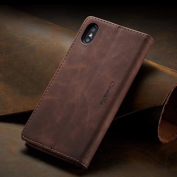 for iPhone X/iPhone Xs Case, Flip Wallet Leather Case with Card Holder Magnetic Closure Shockproof Kickstand Protective Phone Cases Cover for iPhone X, Coffee