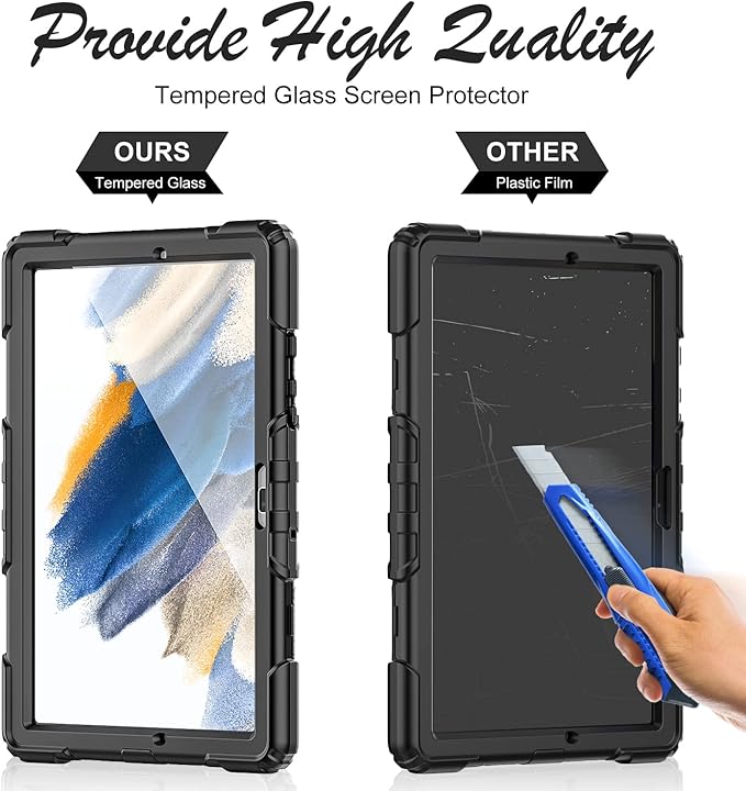 Case for Samsung Galaxy Tab A8 10.5-inch Tablet Case 2022 [with Tempered Glass Screen Protector], 360° Rotatable Kickstand/Hand & Shoulder Strap/S Pen Holder (Black)