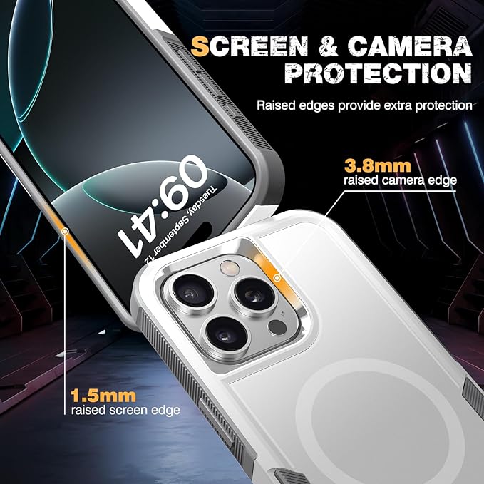 Diaclara Magnetic for iPhone 16 Pro Case, [with Privacy Screen Protector] [Anti Spy] [Military Grade Drop Protection] Heavy Duty Full-Body Shockproof Phone Case, Magnetic White