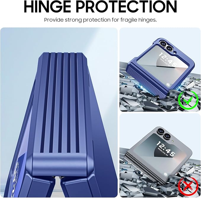 CENMASO for Galaxy Z Flip 6 Case/Z Flip 7 FE Case with Hinge Protection & Built-in Screen Protector, Ultra-Thin Full-Body Shockproof Protection Phone Case for Z Flip 6/Flip 7 FE-Blue