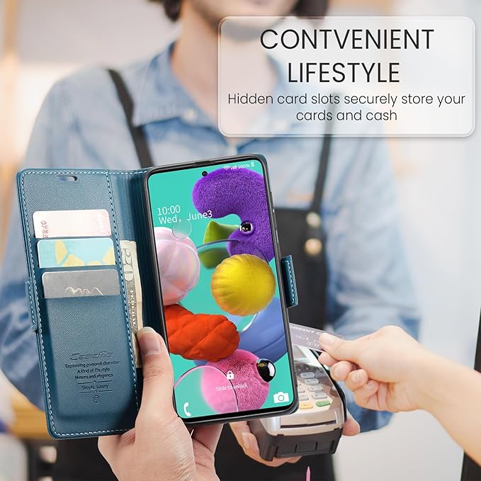 for Samsung Galaxy A51 4G Case, Premium PU Leather Wallet Case Flip Cover with [RFID Blocking][Card Holder][Stand Function] for Samsung Galaxy A51 4G (Non 5G Version), Blue