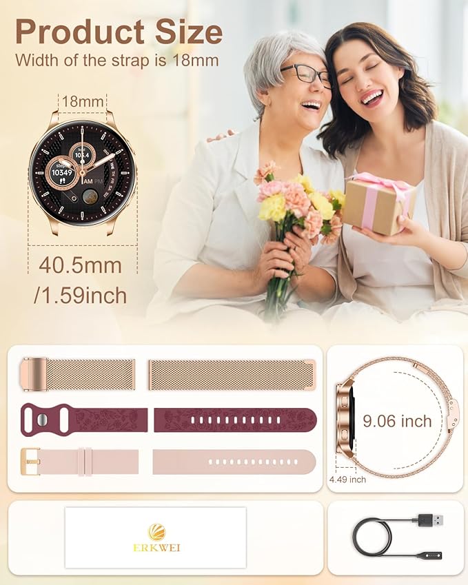 Smart Watches for Women 3 Bands 1.29" AMOLED Smartwatch Compatible Android and iOS Phones Answer/Make Calls Fitness Tracker Watch with 110+ Sports Modes Heart Rate Monitor Pedometer Sleep Rose Gold