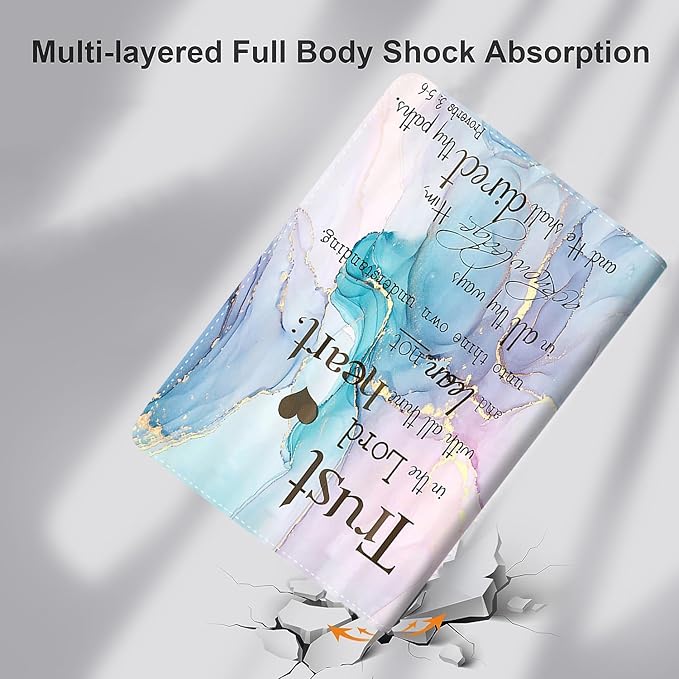 Case for Samsung Galaxy Tab A9 Plus 11 inch 2023，Slim Fit Foldable Standing Cover Case with Auto Sleep/Wake，Verse Scripture Quotes on Teal Purple Marble