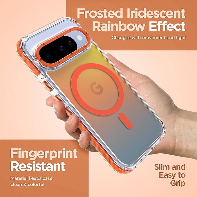 MOWIME Magnetic Case for Google Pixel 10/10 Pro [Compatible with Magsafe] [Cute Fashion Fluorescent Design] Shockproof Slim Translucent Matte Case for Pixel 10/10 Pro 6.3", Orange