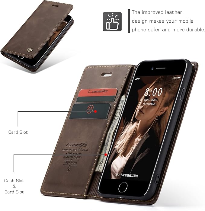 for iPhone 6 / 6S Case, Flip Wallet Leather Case with Card Holder Magnetic Closure Shockproof Kickstand Protective Phone Cases Cover for iPhone 6S,Coffee