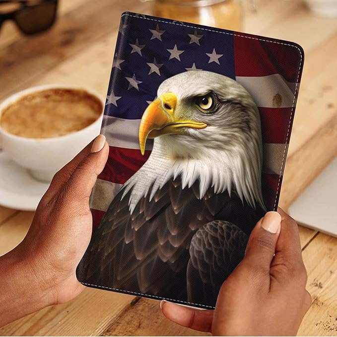 Case for Samsung Galaxy Tab A9 Plus 11 Inch 2023 Model (SM-X210/X216/X218), Slim Lightweight PU Leather Stand Cover with Auto Wake/Sleep - Patriotic American Flag Bald Eagle