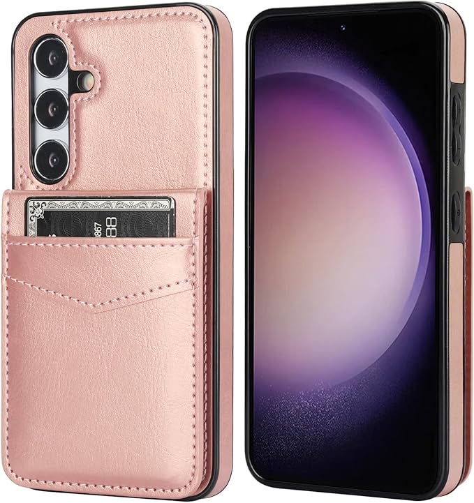KIHUWEY for Samsung Galaxy S24 Case Wallet with Credit Card Holder, Flip Premium Leather Magnetic Clasp Kickstand Heavy Duty Protective Cover for Samsung Galaxy S24 6.2" (Rose Gold)