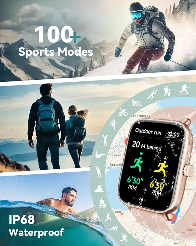 Smart Watches for Women, Smart Watch for Android Phones and iPhone Compatible, Alexa Built-in, 1.8" Fitness Watches for Women, IP68 Waterproof/Bluetooth Call, Heart Rate/Sleep Monitor, Pink