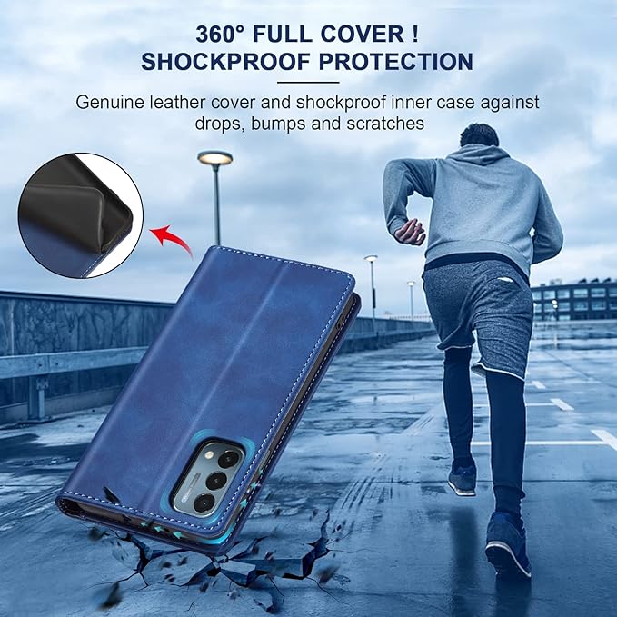 Jasonyu Flip Wallet Case for OnePlus Nord N200 5G,Leather Magnetic Folio Cover with Card Holder,Kickstand - TPU Shockproof Durable Protective Phone Case,Blue