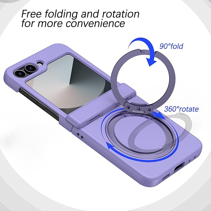 Magnetic Case for Samsung Galaxy Z Flip 6 Compatible with Magsafe, Built-in Kickstand & TPU Hinge Protection Flip 6 Case, Matte PC Cover Ultra Shockproof Phone Case for Z Flip6 (Light Purple)