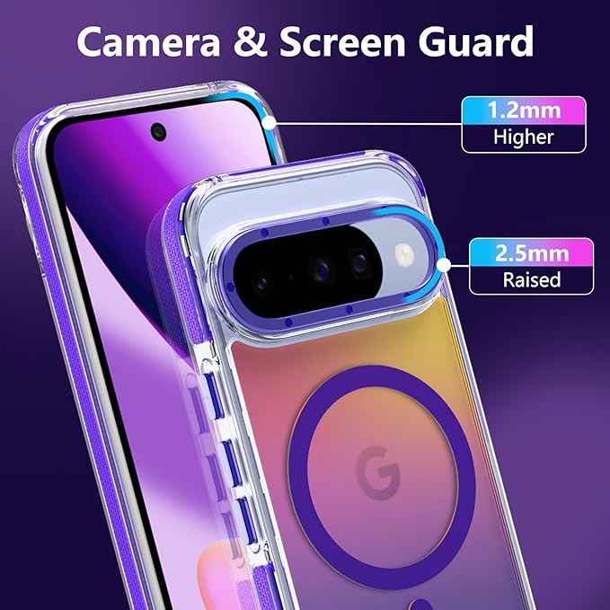 MOWIME Magnetic Case for Google Pixel 10/10 Pro [Compatible with Magsafe] [Cute Fashion Fluorescent Design] Shockproof Slim Translucent Matte Case for Pixel 10/10 Pro 6.3", Purple