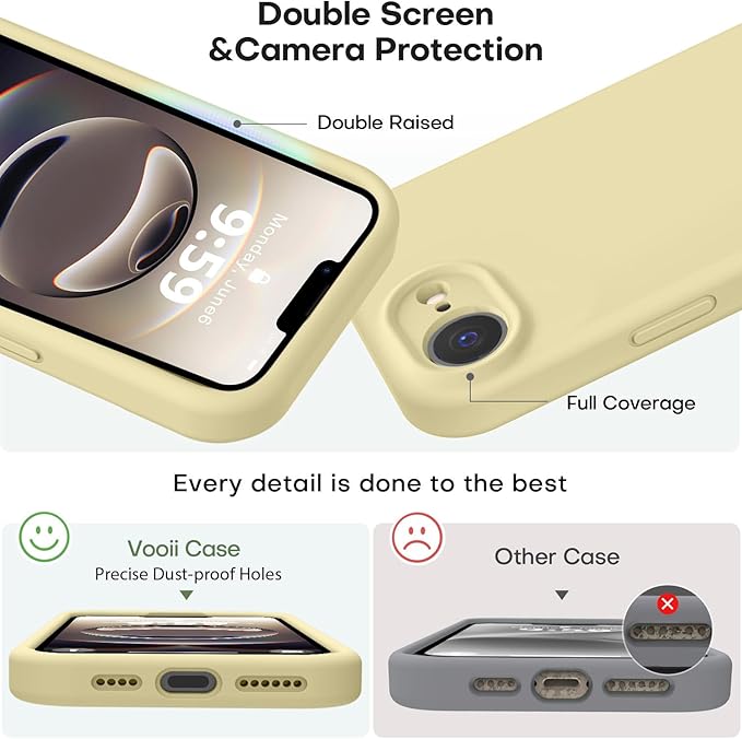 Vooii Compatible with iPhone 16e Case, Liquid Silicone Upgrade [Camera Protection] [Soft Anti-Scratch Microfiber Lining] Shockproof Phone Case for iPhone 16e 6.1 inch - Creamy Yellow