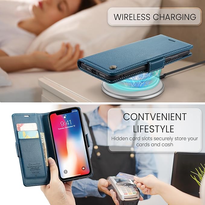 for iPhone X Case/iPhone Xs Case, Premium PU Leather Wallet Case Flip Cover with [RFID Blocking][Card Holder][Stand Function] Shockproof Protective for iPhone X/XS, Blue