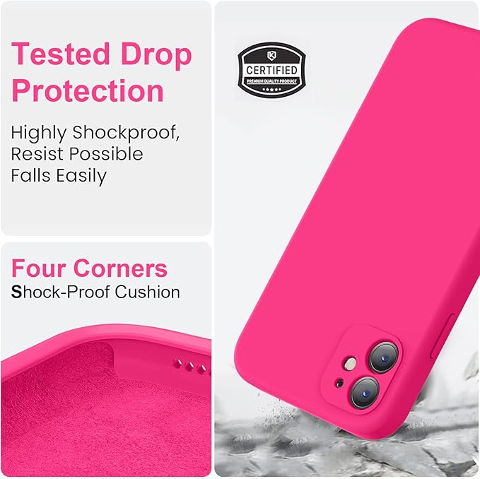 Vooii Compatible with iPhone 11 Case, Upgraded Liquid Silicone with [Flat Edges] [Camera Protection] [Soft Anti-Scratch Microfiber Lining] Phone Case for iPhone 11 6.1 inch - Hot Pink