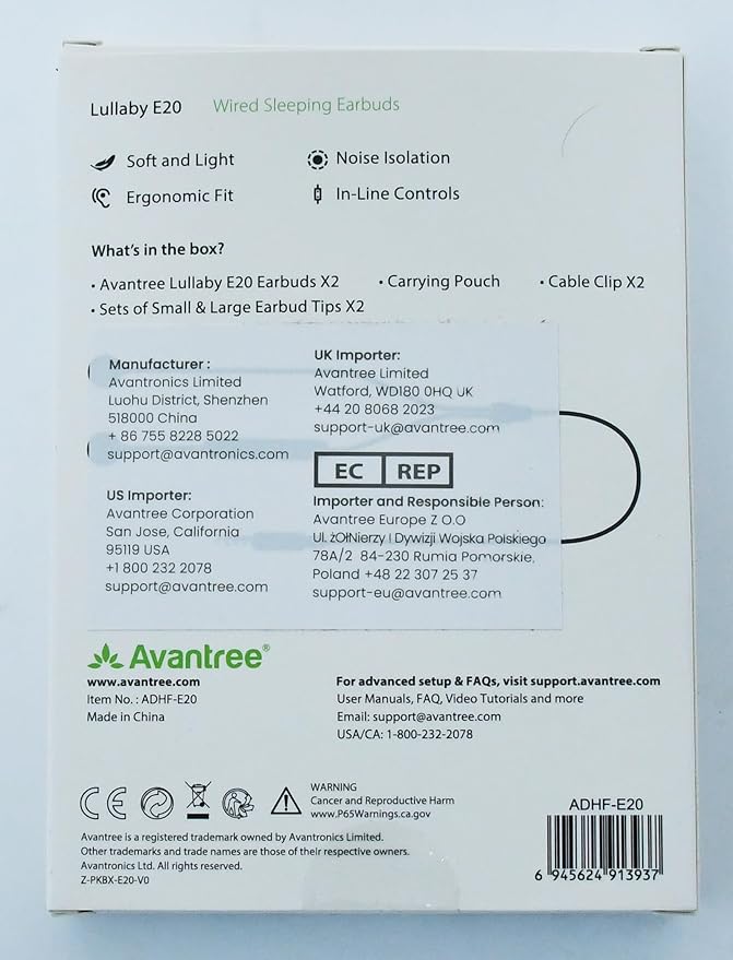 Avantree 2-Pack Wired Sleep Earbuds with Noise Blocking and Comfort for Side Sleepers – Ideal for ASMR and Sleep Music Lullaby E20