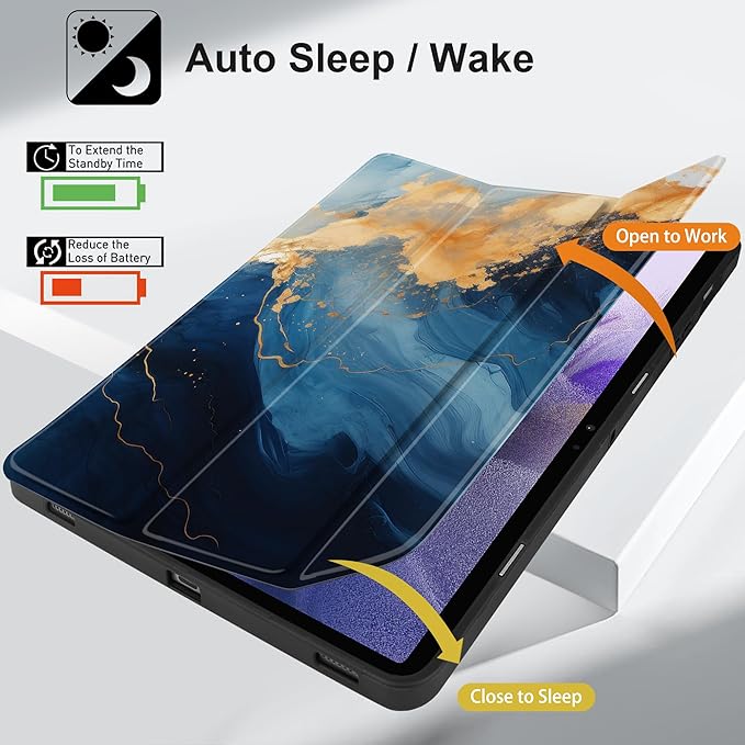 Case for Samsung Galaxy Tab S8 2022 & S7 2020, Shockproof Tablet Case for Samsung Tab S8/S7 11 inch with Auto Sleep/Wake & Trifold Stand & Soft TPU Back Cover, Blue Marble
