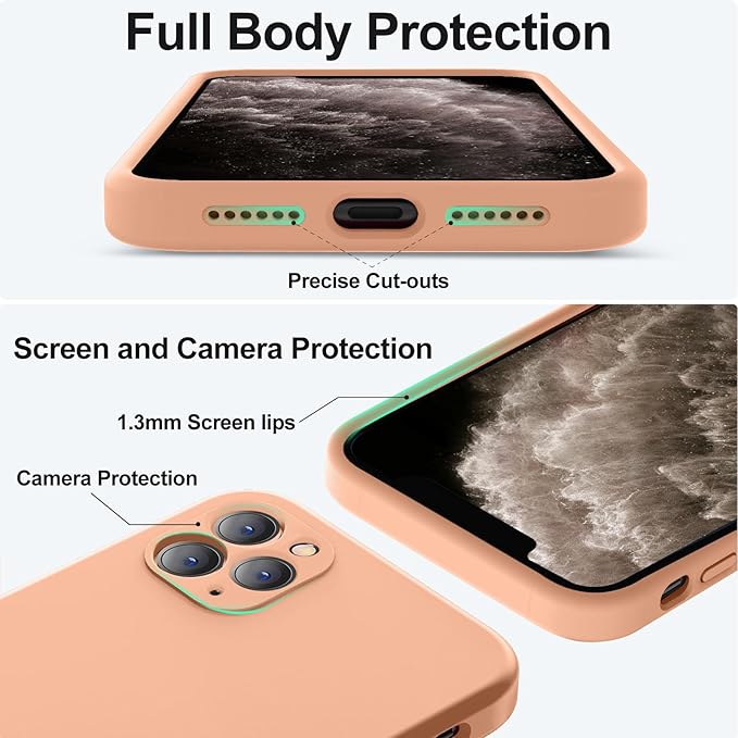 Vooii Compatible with iPhone 11 Pro Case, Upgraded Liquid Silicone with [Flat Edges] [Camera Protection] [Soft Anti-Scratch Microfiber Lining] Phone Case for iPhone 11 Pro 5.8 inch - Cantaloupe