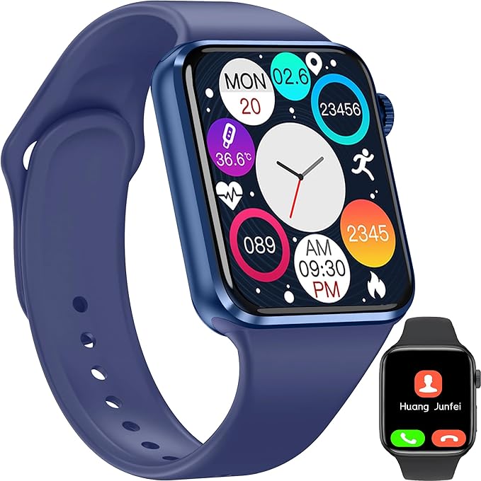 Smart Watch for Android iOS Phones Compatible iPhone Samsung, 2.09'' Fitness Activity Tracker Watch with Bluetooth Call/SMS/Sleep Monitor/Pedometer Smartwatch for Men Women with 2 Bands (Blue)