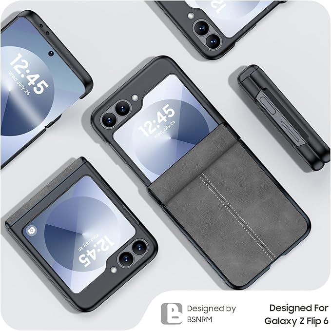 for Samsung Galaxy Z Flip 6 Case/Z Flip 7 FE Case with Hinge Protection & Built-in Screen Protector, Ultra Thin Leather Shockproof Cover Phone Case for Galaxy Z Flip 6/Z Flip 7 FE-Gray