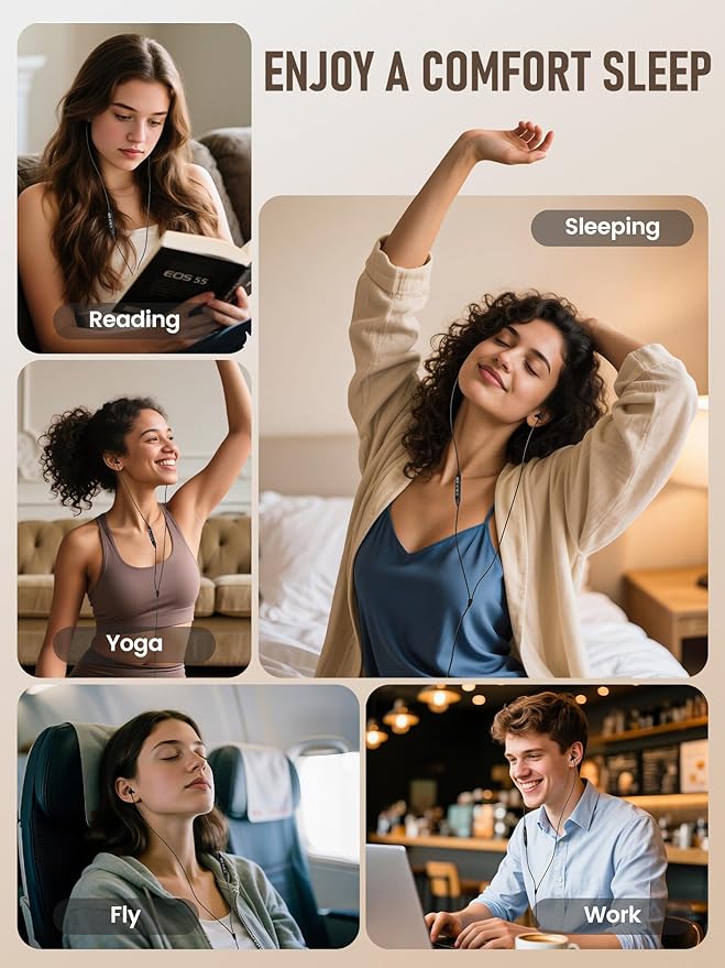 Sleep Earbuds, Hearprotek 2 Pairs Ultra Soft Lightweight Silicone Sleeping Earphone Headphones with Volume Control and mic for Side Sleeper, Snoring, Air Travel, Relaxation (Black)