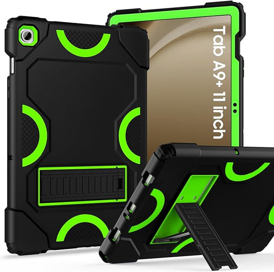 Case for Samsung Galaxy Tab A9+ 11 Inch 2023 Model (X210/X216/X218), Heavy Duty Shockproof Rugged Protective Case for Galaxy Tab A9 Plus Tablet (Black+Green+Black)