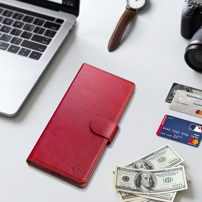 Wallet Case for Samsung Galaxy S25 5G Magnetic Flip Leather Folio Cover with RFID-Blocking Credit Card Holder, Women Men Protective Phone Case Compatible with Samsung S25, Red