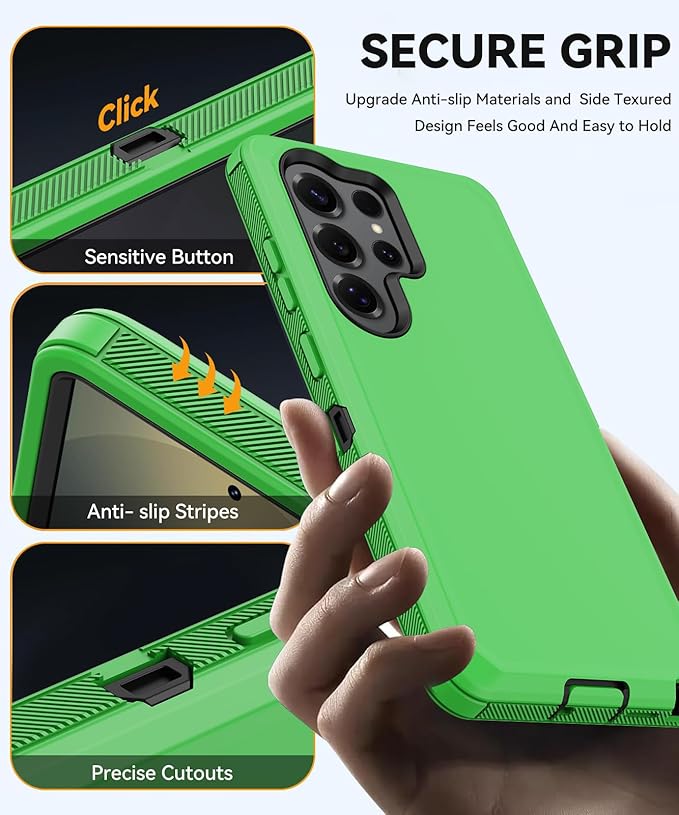 for Samsung Galaxy S25 Ultra Case, Full Body Rugged Military Drop Protection Bumper Heavy Duty Shockproof Anti-Scratch Protective Cover Phone Case for Galaxy S25 Ultra 5G (Green & Black)