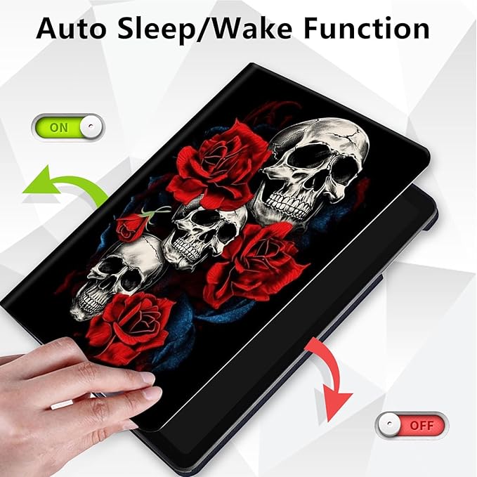 Case for Lenovo Tab M10 Plus 10.3", 360 Degree Rotating Folding Stand,with Auto Sleep/Wake Case for Lenovo Tab M10 Plus (2020 2nd Gen) TB-X606F/TB-X606X 10.3" FHD Tablet,Floral Flower Rose Skull