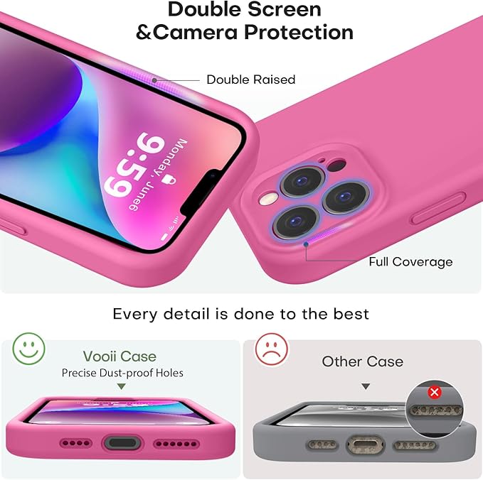 Vooii Compatible with iPhone 13 Pro Max Case, Liquid Silicone Upgrade [Camera Protection] [Soft Anti-Scratch Microfiber Lining] Shockproof Phone Case for iPhone 13 Pro Max 6.7 inch - Pitaya
