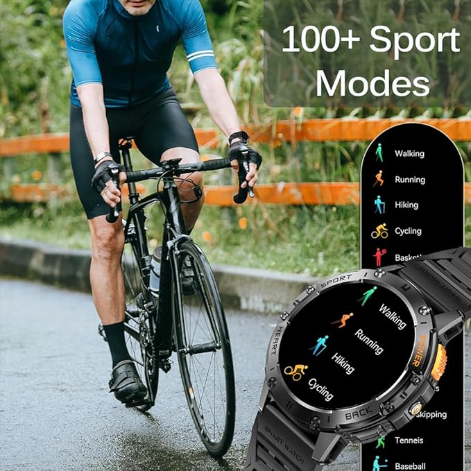 1.43" Amoled Ultra Military Smart Watch for Men(Answer/Dial Calls) 100+Sports Modes,5ATM Waterproof 530mAh Large Battery Super Long Standby with LED Flashlight,Heart Rate,SpO2,BP Android iOS